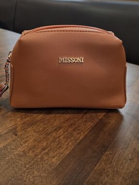 Missoni Rust Brown Leather Cosmetic Pouch with Braided Pull